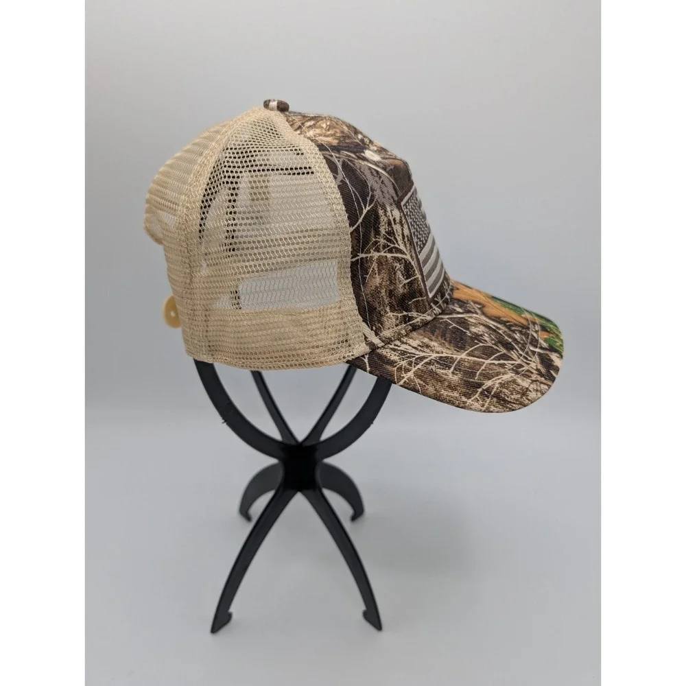 Camo Trucker Hat With American‎ Flag Patch OSFM Infinity Adjustable Mesh Back